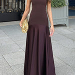 Margovil Strapless Satin Patchwork Flare Maxi Dress