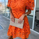 Ever So Sweet Crochet Lace Puff Sleeve Mini Dress