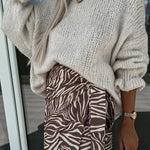 Solid Color Round Neck Ruffled Long Sleeve Knitted Sweater