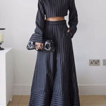 Loose Wide Leg Split-Joint Striped Pants Trousers