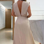 Allure Tie-Front Plunge V-Neck High Low Maxi Dress