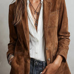 Suede lapel single-breasted suit jacket