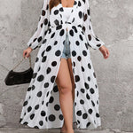 High Waisted Long Sleeves Pleated Polka-Dot See-Through Split-Joint Deep V-Neck Maxi Dresses Outerwear