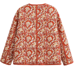 V-neck Floral Print Loose Quilted Cotton Jacket