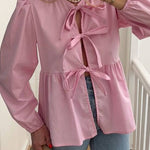 Fashion Bow Long Sleeve Shirt Top