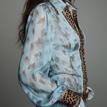 Retro Leopard Print Fitted Blouse With Lace Trim