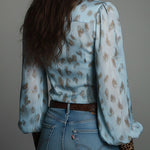 Retro Leopard Print Fitted Blouse With Lace Trim