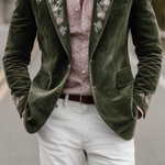 Men's Classic Retro Western Style Suede Embroidered Single-breasted Blazer