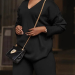 Long Sleeves Loose Solid Color V-Neck Pullovers