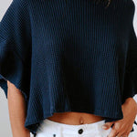 Ruffle Half Sleeve Solid Knitting Cropped Pullovers