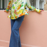 Satin Floral Print Back Tie-up Button Down Oversized Blouse