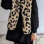 Women's Leopard Print Front Opening Casual Autumn and Winter Vest Jacket