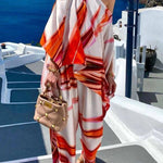 Island Girl Satin Printed Loose Slit Sleeve One Shoulder Top and Elastic Waist Pants Set