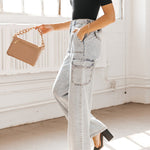 Washed denim multi-pocket non-stretch overalls
