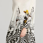 Vintage Loose Printed Split-Joint Sweater