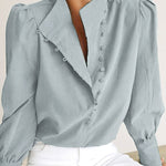 Long Sleeves Loose Solid Color Split-Joint High-Neck Blouses