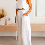 Margovil Square Collar Cami Crop Top Wide Leg Pants Cotton Linen Set