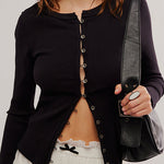 Margovil Button Down Long Sleeves Ribbed Knit Top