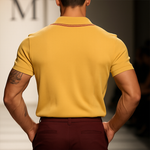 Men's Vintage Casual Striped Embroidered Cotton Short Sleeve Polo Shirt