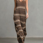 Relaxed-Fit Earth-Tone Striped Knit Maxi Dress