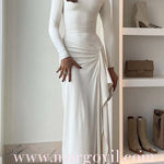 Long Sleeves Draped Slit Maxi Party Dress (7 Colors Available!)