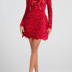 Lydia Embroidered Floral Lace Long Sleeve Belt Tulip Shaped Mini Dress