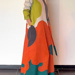 Long Sleeves Loose Printed Split-Joint Round-Neck Maxi Dresses