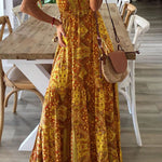 Celeste Boho Printed Strap Elastic Waist Maxi Dresses