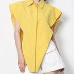 Original Solid Color Irregularity Geometry Blouse Tops