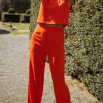 Modern and Elegant Solid Crop Tank and High Rise Flare Loose Pants Set