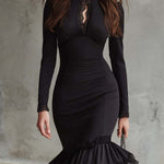 Vintage Keyhole Neck Lace Trim Midi Dress