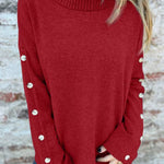 women's casual turtleneck button sweater