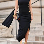 Loose Sleeveless Solid Color Split-side Shawl Collar Maxi Dresses