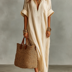Women's Minimalist Loose-fitting Embroidered Short-sleeved Maxi Dress