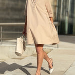 A-Line Short Sleeves Solid Color Split-Joint Lapel Mini Dresses Shirt Dress