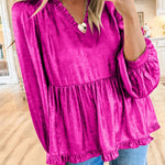 Velvet Frill V Neck Puff Sleeve Babydoll Blouse