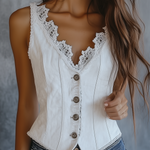 Vintage Lace Collar Sleeveless Vest