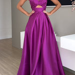 Margovil Strapless Lace-up High Slit Satin Maxi Party Dress