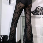 Margovil Elastic Waist Bell Bottomed Mesh Lace Pants
