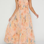 Halter Bow Neck Backless Beck Print Swing Maxi Dress