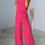 Chic Strapless Tube Top and Pocketed Wide Leg Pants Set