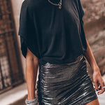 Margovil Elastic Waist Ruched Metalic Mini Skirt