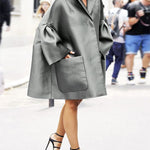 Flared Sleeves Long Sleeves Pockets Solid Color Notched Collar Mini Dresses Shirt Dress