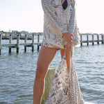 Live By Water Satin Unique Print Tassle Shirt and Elastic Waist Shorts Set