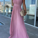 Halter Neck Pleated Swing Dress