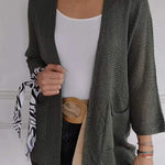 Solid Color Loose Long Sleeve Pocket Knitted Cardigan