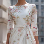 Floral Chiffon Asymmetrical Midi Dress With Waist Tie