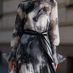 Abstract Print Tie Waist Maxi Dress