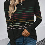 Black Striped Round Neck Long Sleeve Top
