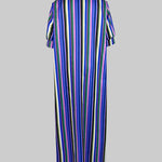Long Sleeves Loose Split-Joint Striped Lapel Maxi Dresses Shirt Dress